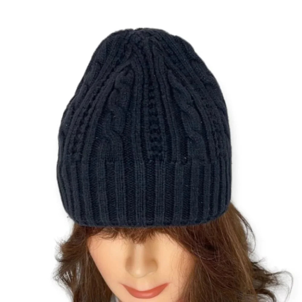 DENVER HAYES Cable Knit Fleece Lined Black Beanie Hat Toque O/S